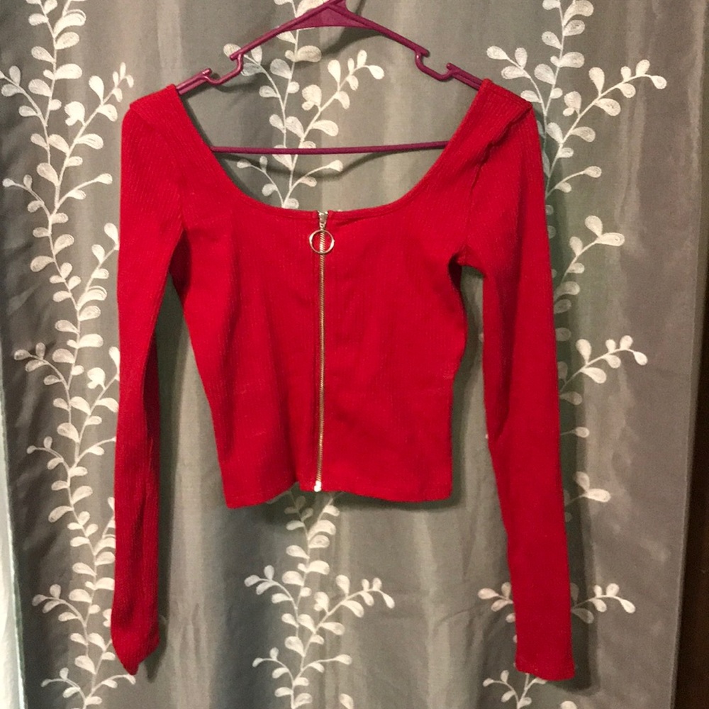 Hollister red zip front crop top